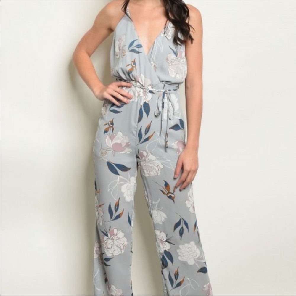 ASTR JUNE Blue boho floral jumpsuit